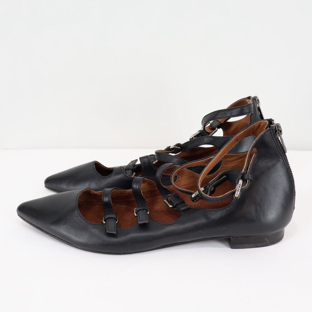 Frye Sienna Buckle Ballet Leather Black Flats Size 9 - Picture 3 of 10